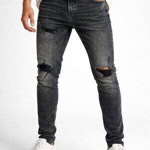 ZARA Man Moto Biker Skinny Jeans Distressed Black 32